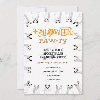 Halloween Pawty Kusliga söta spökkattsfest Inbjudningar