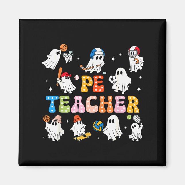 Halloween Pe Teacher Ghost Playing Sports Physical Magnet (Framsidan)