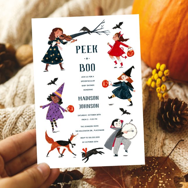 Halloween-peek en Boo Cute Baby Shower-inbjudan Julkort (Skapare uppladdad)