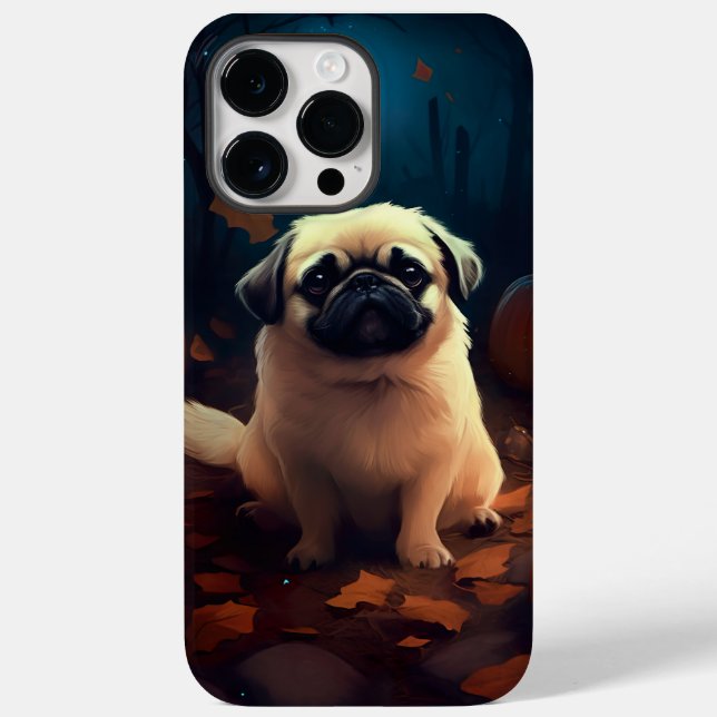 Halloween Pekingese Med Pumpa Skräck (Baksida)