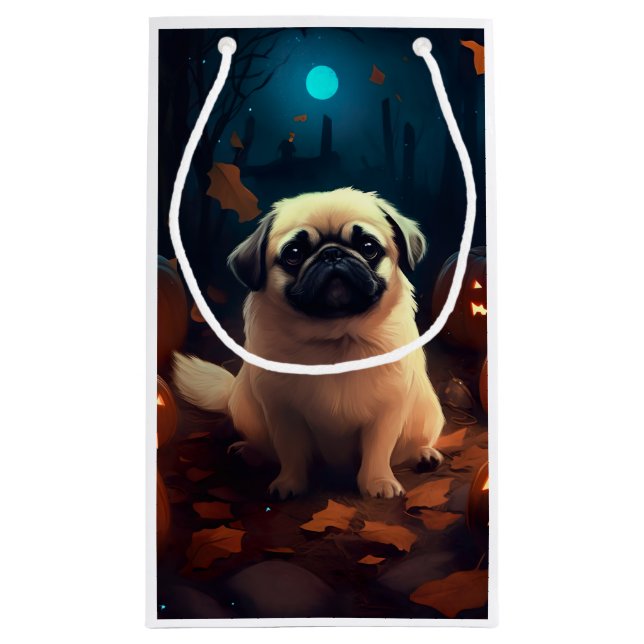 Halloween Pekingese med pumpor Scary (Baksidan)