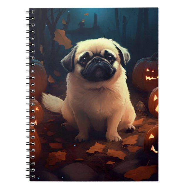 Halloween Pekingese med pumpor Scary Anteckningsbok (Framsidan)