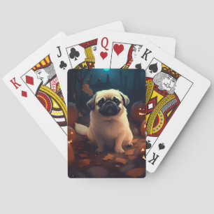 Halloween Pekingese med pumpor Scary Casinokort