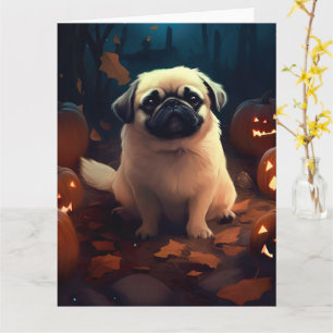 Halloween Pekingese med pumpor Scary Kort