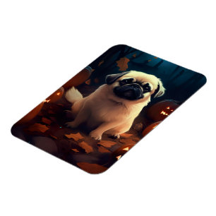 Halloween Pekingese med pumpor Scary Magnet