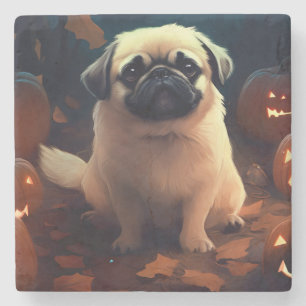 Halloween Pekingese med pumpor Scary Stenunderlägg
