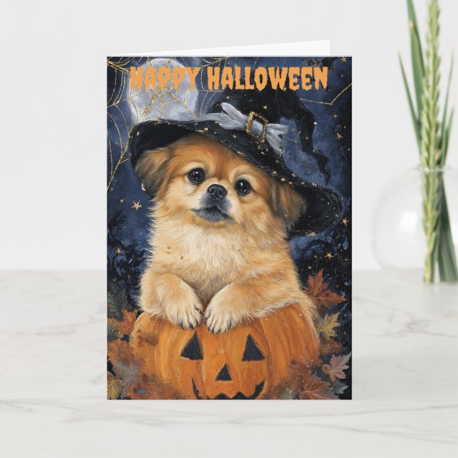 Halloween Pekingeser Hund Helgkort (Framsida)