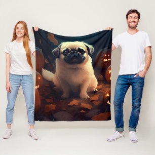 Halloween Pekingeser Med Pumpa Skräckinjagande Fleecefilt