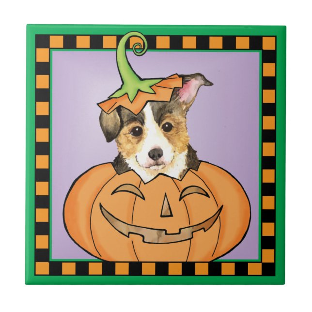 Halloween Pembroke Welsh Corgi Kakelplatta (Framsidan)