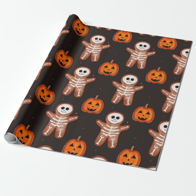 Halloween Pepparkaksskelett Inpackningspapper Presentpapper (Utrullad)