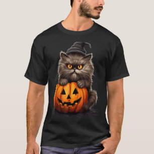 Halloween Persisk Katt Häxa Hatt Pumpa T Shirt