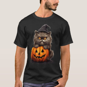 Halloween Persisk Katt Häxa Hatt Pumpa T Shirt