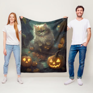 Halloween Persisk Katt Med Pumpa Skräckinjagande Fleecefilt