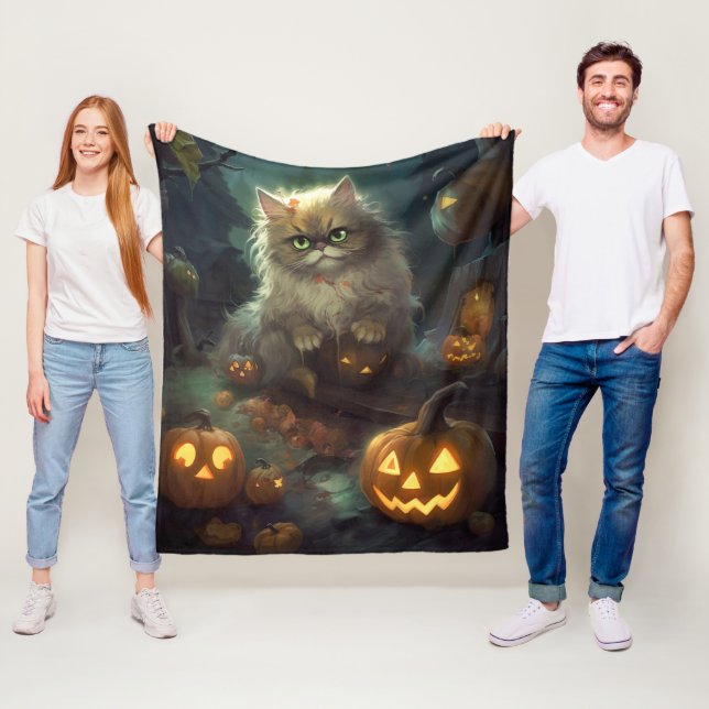 Halloween Persisk Katt Med Pumpa Skräckinjagande Fleecefilt (På plats)
