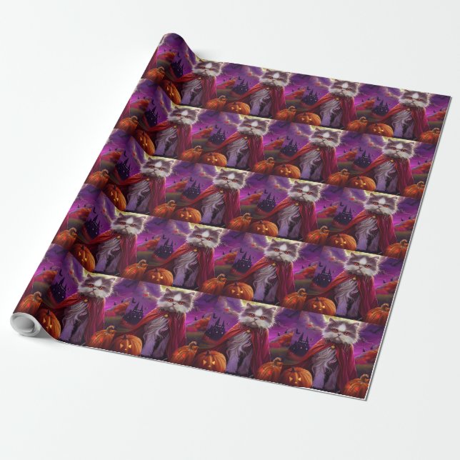 Halloween Persisk Katt Vampyr Pumpa Skräck  Presentpapper (Utrullad)