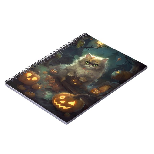 Halloween-persiskt katt med pumpor anteckningsbok (Vänstra Sidan)