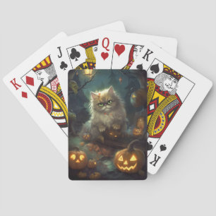 Halloween-persiskt katt med pumpor casinokort