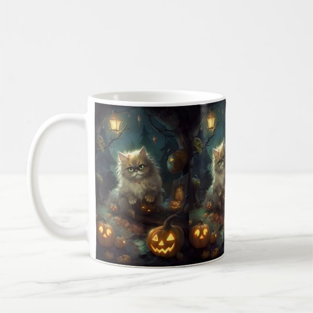 Halloween-persiskt katt med pumpor kaffemugg (Vänster)