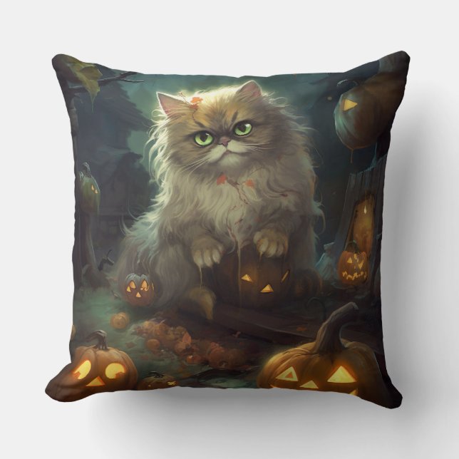 Halloween-persiskt katt med pumpor kudde (Framsida)
