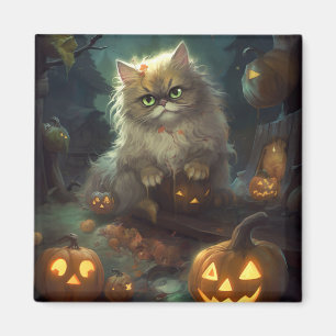 Halloween-persiskt katt med pumpor magnet