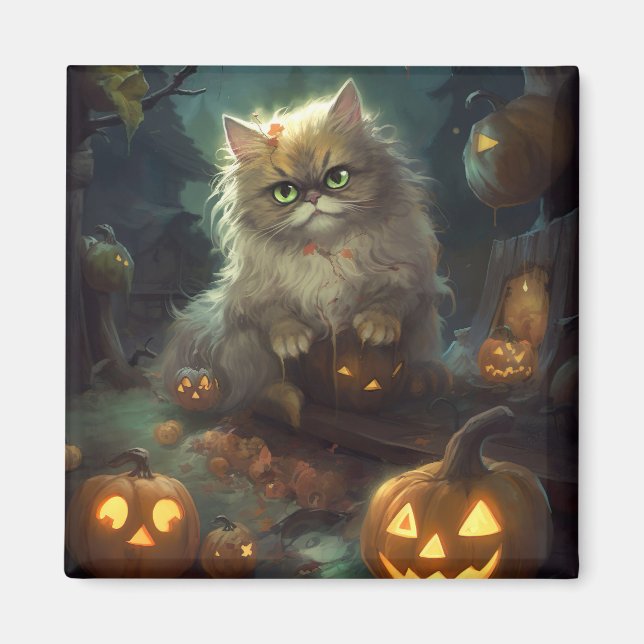 Halloween-persiskt katt med pumpor magnet (Framsidan)