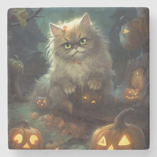 Halloween-persiskt katt med pumpor stenunderlägg (Framsidan)