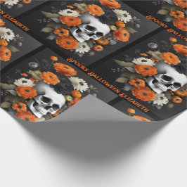 Halloween Personalize Namn Gothic Skull & Flowers Presentpapper