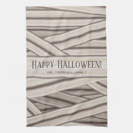 Halloween Personlig Familjenamn Mumie Ränder Kökshandduk