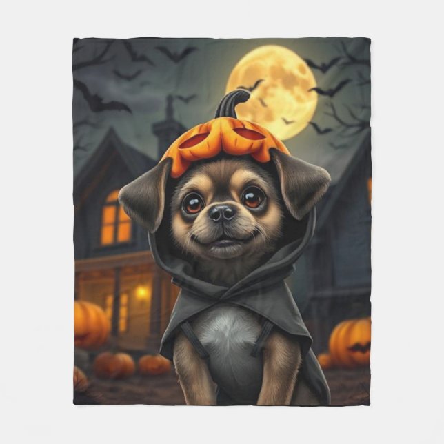 Halloween Pet Porträtt Blanket Spooky Ull Throw Fleecefilt (Framsidan)