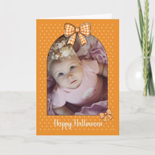 Halloween Photo Arch Orange Gingham Bow Polka dots Kort (Framsida)
