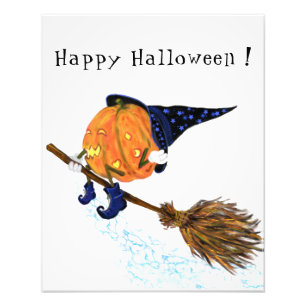 Halloween Photo Print Witch Pumpkin Flies Broom Fototryck