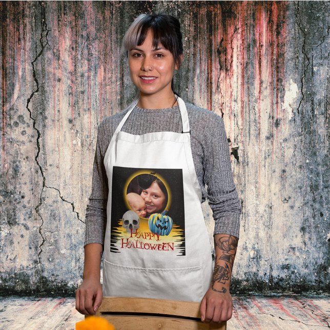 Halloween Photo Ram Skeleton och Jack o lantern Förkläde (Halloween Photo Frame Skeleton and Jack o Lantern Adult Apron)
