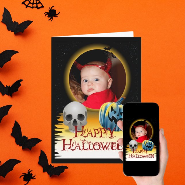 Halloween Photo Ram Skeleton och Jack o'Lantern Kort (Halloween Photo Frame Skeleton and Jack o'Lantern Card)