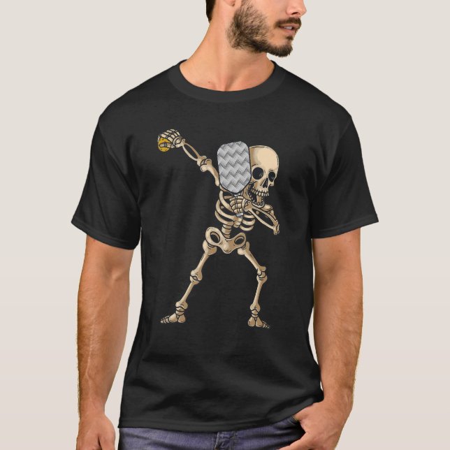 Halloween Pickleball Costume Dabbing Skeleton Ploc T Shirt (Framsida)