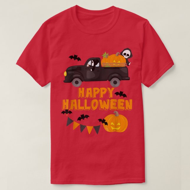 Halloween Pickupare Lastbil Pumpkin Happy hallowee T Shirt (Design framsida)
