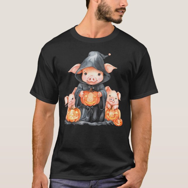 Halloween Pig Witchcraft Ghost Scary Pumpkin Trick T Shirt (Framsida)