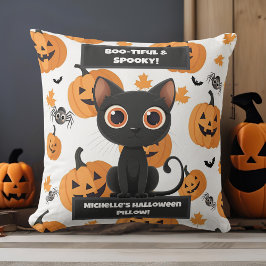 Halloween Pillow - Bootiful Cat & Pumpkin Design Kudde