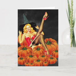 Halloween Pin-Up Girl på Pumpkins Kort