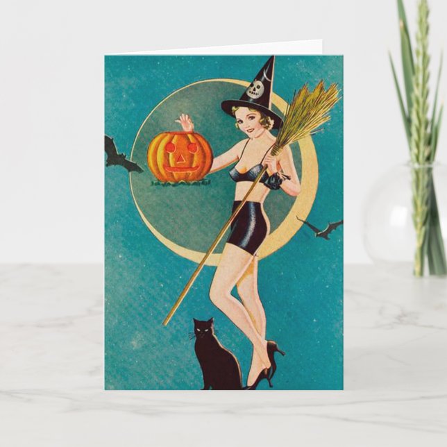 Halloween Pin-Up Girl Witch Kort (Framsida)