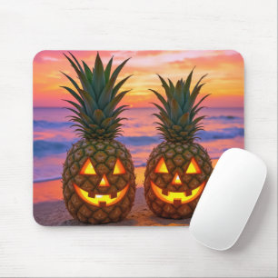 Halloween Pinapple Jack-o-lanterns på en strand Musmatta