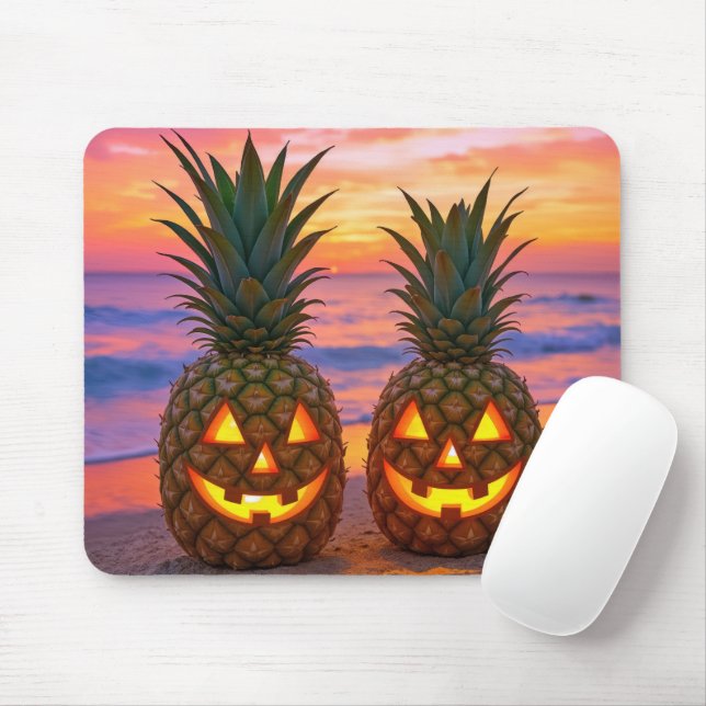 Halloween Pinapple Jack-o-lanterns på en strand Musmatta (Med mus)