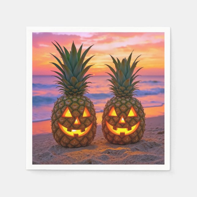 Halloween Pineapple Jack-o-lanterns On a Beach Pappersservett (Framsidan)