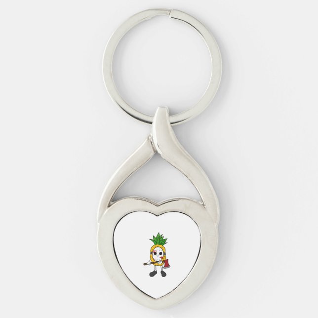 Halloween Pineapple Twisted Heart Silverfärgad Nyckelring (Framsidan)