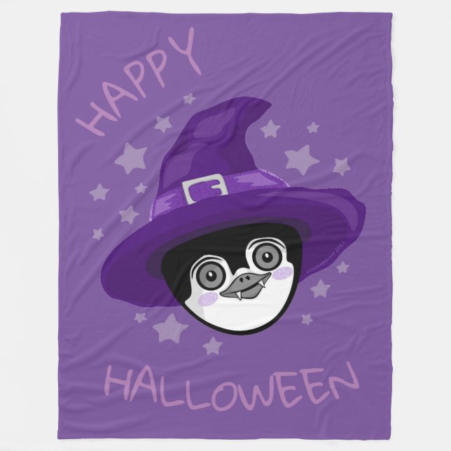 Halloween-Pingvin med häxstämpel Fleecefilt (Framsidan)