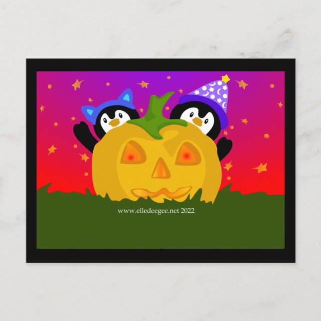 Halloween Pingviner Helg Vykort (Framsida)