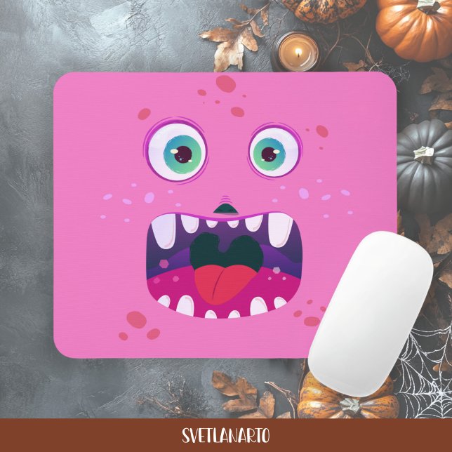 Halloween Pink Happy Monster Mousepad Musmatta (Frontal view)
