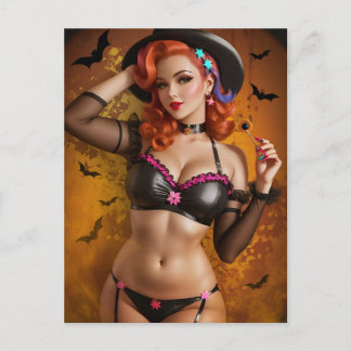 Halloween-Pinupets hälsningskort Helg Vykort
