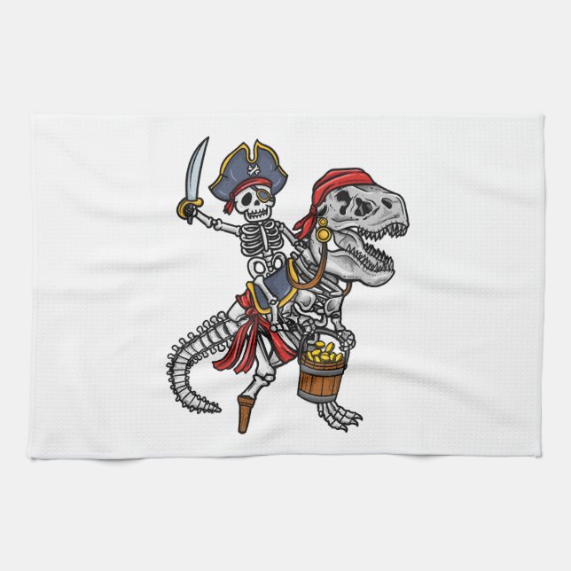 Halloween Pirat Dinosaurie Skelett Kökshandduk (Horisontell)