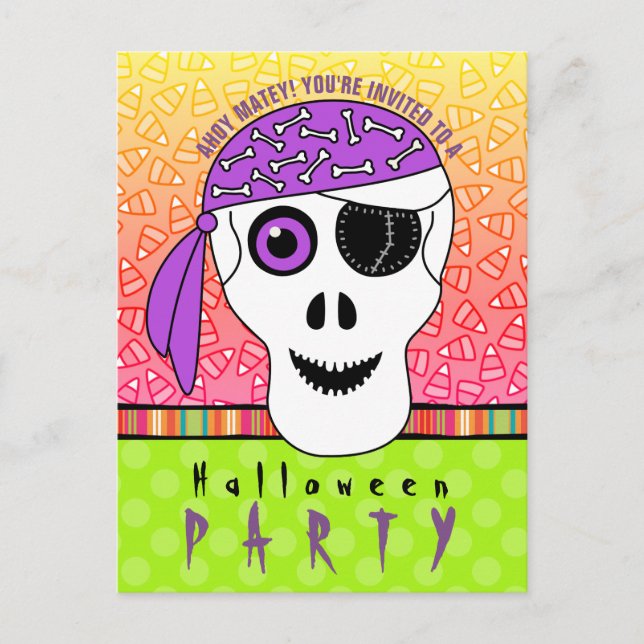 Halloween Pirat Skull Party Inbjudan Vykort (Framsida)