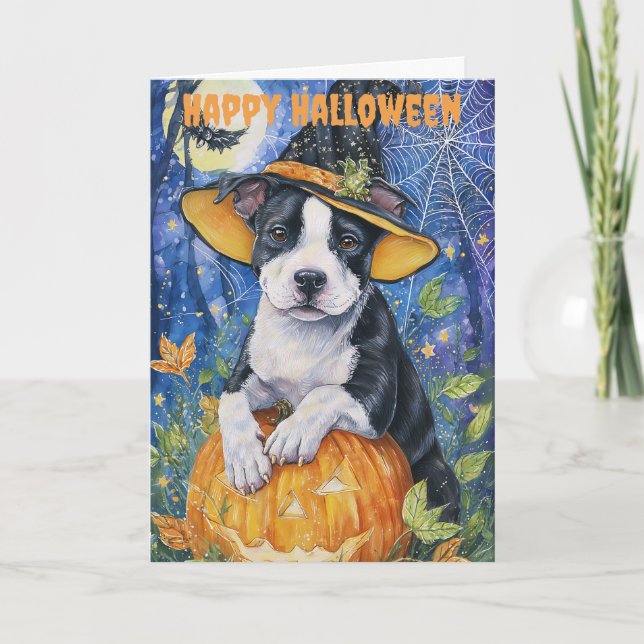 Halloween Pitbull Dog Helgkort (Framsida)